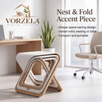 𝑽𝑶𝑹𝒁𝑬𝑳𝑨™ Nest & Fold Modern Accent Stool Set – 3-in-1 Space-Saving Nesting Side Table & Ottoman Stool for Home & Office