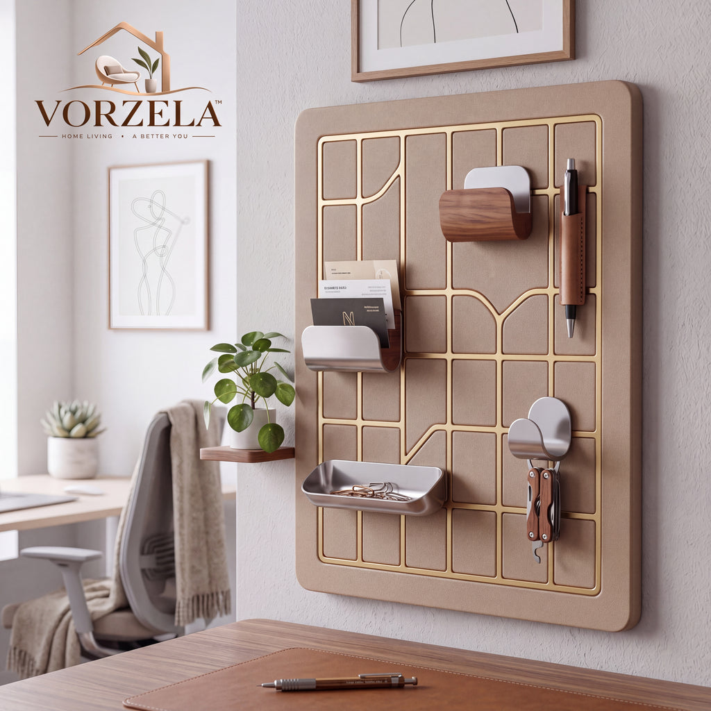 𝑽𝑶𝑹𝒁𝑬𝑳𝑨™ Luxury Modular Wall Organizer – Minimalist Grid Pegboard with Multi-Functional Trays, Hooks & Pen Holder for Home Office & Entryway