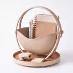 𝑽𝑶𝑹𝒁𝑬𝑳𝑨™ ORBIT Desk Organizer – Modern Vegan Leather & Metal Desktop Caddy with Catchall Base Tray, Aesthetic Pen & Notebook Holder for Home Office