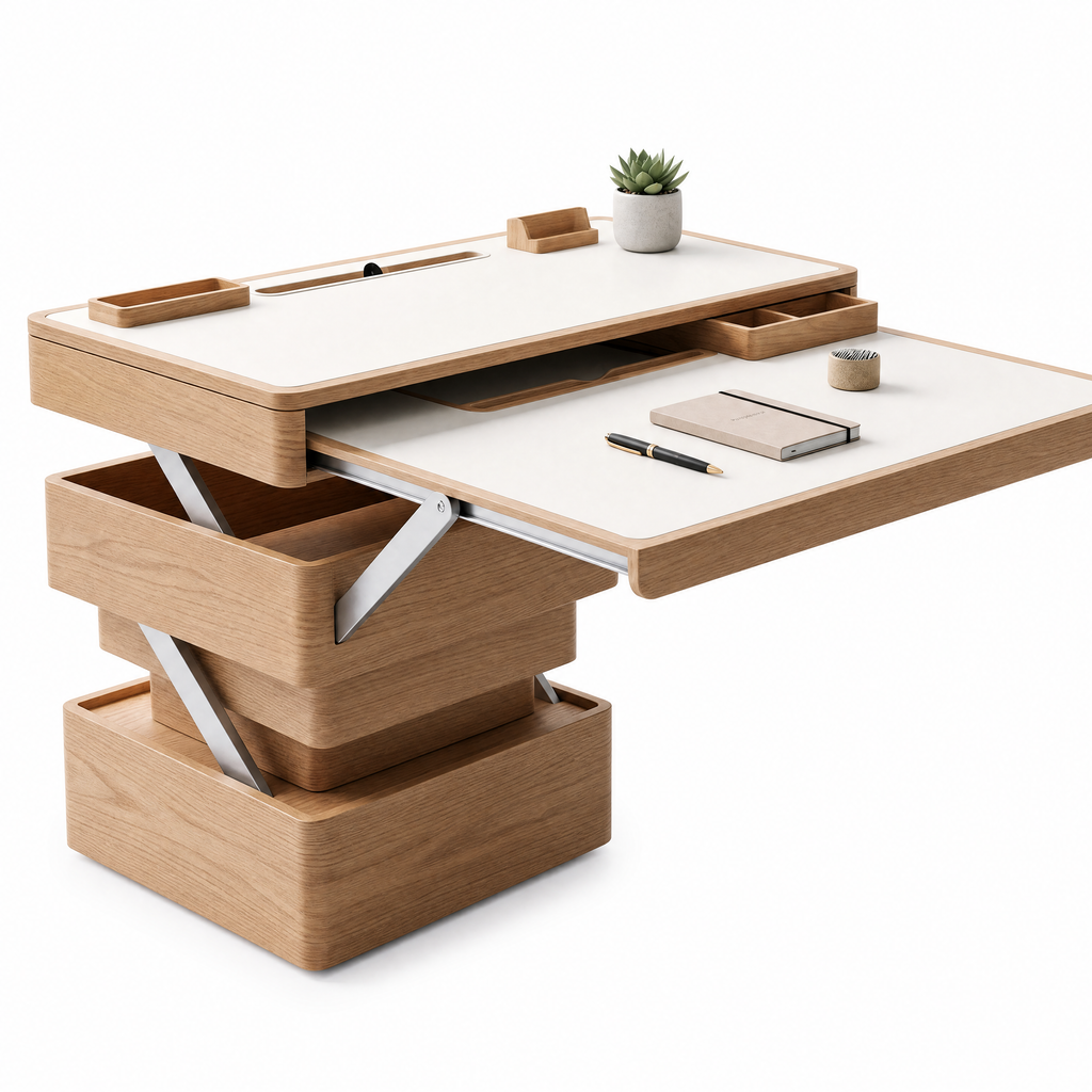 𝑽𝑶𝑹𝒁𝑬𝑳𝑨™ Folding Desk Companion – Multi-Tier Expandable Wooden Workstation with Built-in Hidden Storage