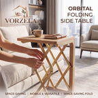 𝑽𝑶𝑹𝒁𝑬𝑳𝑨™ Orbital Folding C-Shaped Side Table – Articulated Space-Saving Wooden End Table for Sofa, Couch & Office Chair