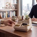 𝑽𝑶𝑹𝒁𝑬𝑳𝑨™ Fluid Desk Organizer – Minimalist Sculptural Pen Holder & Multi-Compartment Desktop Caddy with Brushed Brass Accents