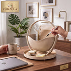 𝑽𝑶𝑹𝒁𝑬𝑳𝑨™ ORBIT Desk Organizer – Modern Vegan Leather & Metal Desktop Caddy with Catchall Base Tray, Aesthetic Pen & Notebook Holder for Home Office