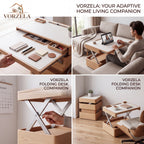 𝑽𝑶𝑹𝒁𝑬𝑳𝑨™ Folding Desk Companion – Multi-Tier Expandable Wooden Workstation with Built-in Hidden Storage