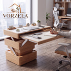 𝑽𝑶𝑹𝒁𝑬𝑳𝑨™ Folding Desk Companion – Multi-Tier Expandable Wooden Workstation with Built-in Hidden Storage