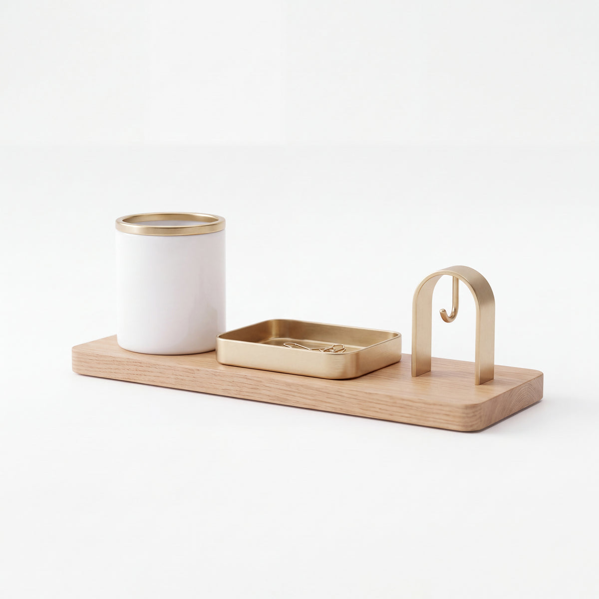 𝑽𝑶𝑹𝒁𝑬𝑳𝑨™ Magnetic Wooden Desk Organizer Set – Modular Aesthetic Desk Caddy with Pen Holder, Brass Catchall Tray & Arch Accessory Hook for Office & Home Workspace