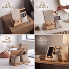 𝑽𝑶𝑹𝒁𝑬𝑳𝑨™ Sleek Bedside Valet & Desk Organizer – All-in-One Wooden Phone Stand, Watch Hanger, Glasses Tray & EDC Catchall Station for Nightstand & Office