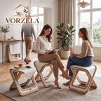 𝑽𝑶𝑹𝒁𝑬𝑳𝑨™ Nest & Fold Modern Accent Stool Set – 3-in-1 Space-Saving Nesting Side Table & Ottoman Stool for Home & Office