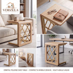 𝑽𝑶𝑹𝒁𝑬𝑳𝑨™ Orbital Folding C-Shaped Side Table – Articulated Space-Saving Wooden End Table for Sofa, Couch & Office Chair