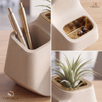 𝑽𝑶𝑹𝒁𝑬𝑳𝑨™ Fluid Desk Organizer – Minimalist Sculptural Pen Holder & Multi-Compartment Desktop Caddy with Brushed Brass Accents