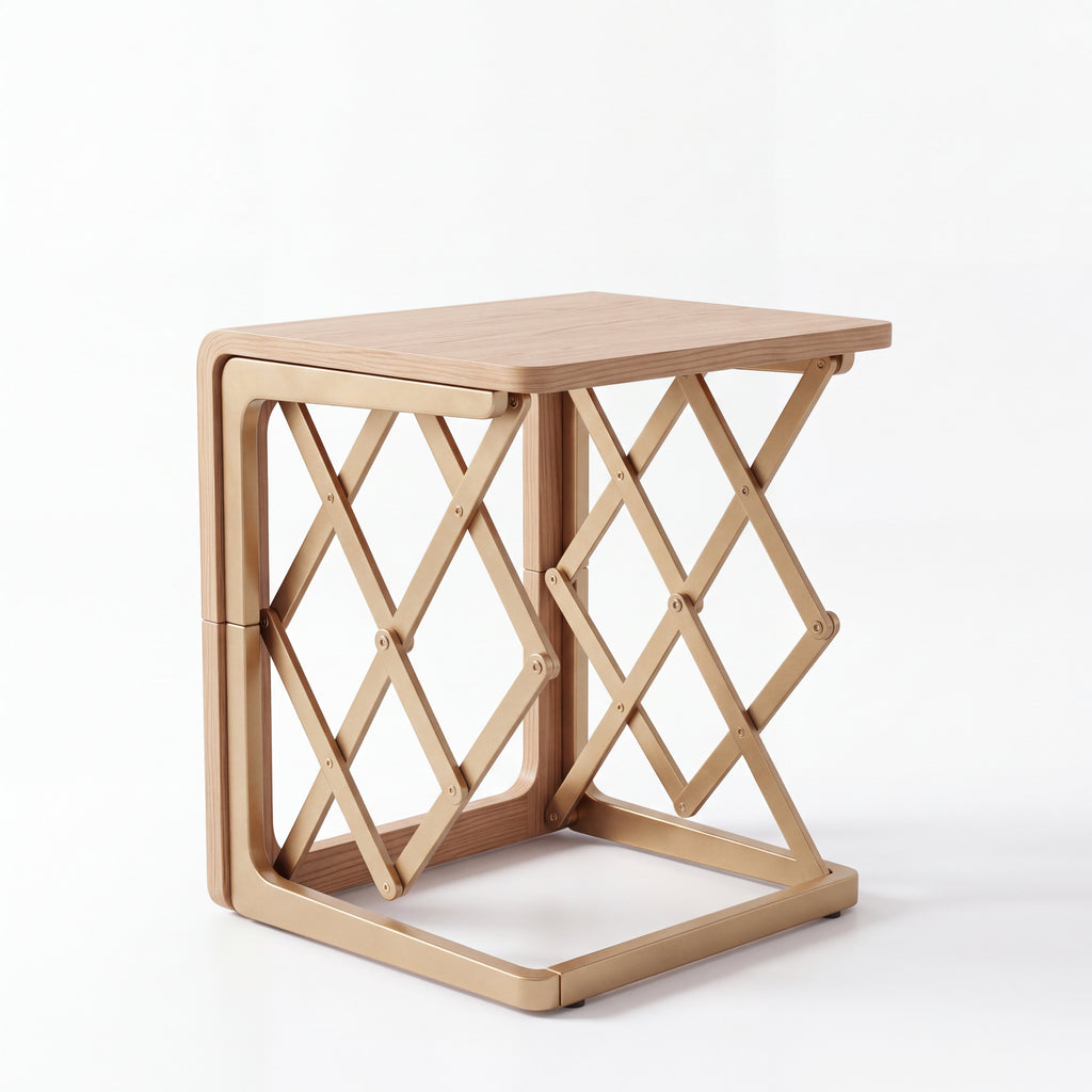 𝑽𝑶𝑹𝒁𝑬𝑳𝑨™ Orbital Folding C-Shaped Side Table – Articulated Space-Saving Wooden End Table for Sofa, Couch & Office Chair