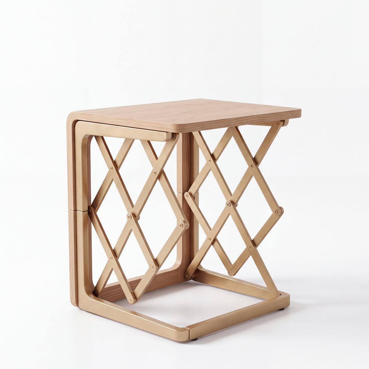 𝑽𝑶𝑹𝒁𝑬𝑳𝑨™ Orbital Folding C-Shaped Side Table – Articulated Space-Saving Wooden End Table for Sofa, Couch & Office Chair