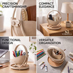 𝑽𝑶𝑹𝒁𝑬𝑳𝑨™ ORBIT Desk Organizer – Modern Vegan Leather & Metal Desktop Caddy with Catchall Base Tray, Aesthetic Pen & Notebook Holder for Home Office