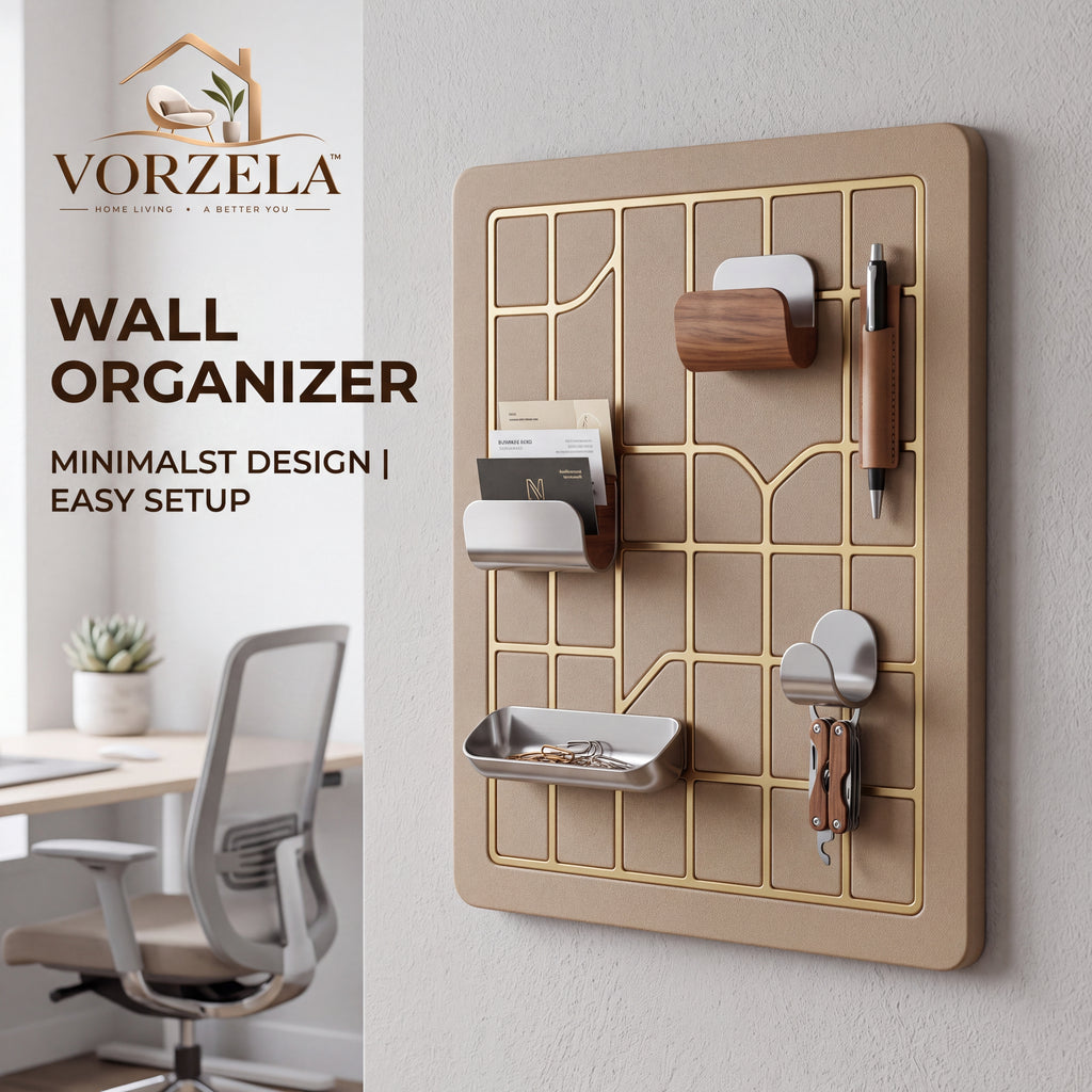 𝑽𝑶𝑹𝒁𝑬𝑳𝑨™ Luxury Modular Wall Organizer – Minimalist Grid Pegboard with Multi-Functional Trays, Hooks & Pen Holder for Home Office & Entryway