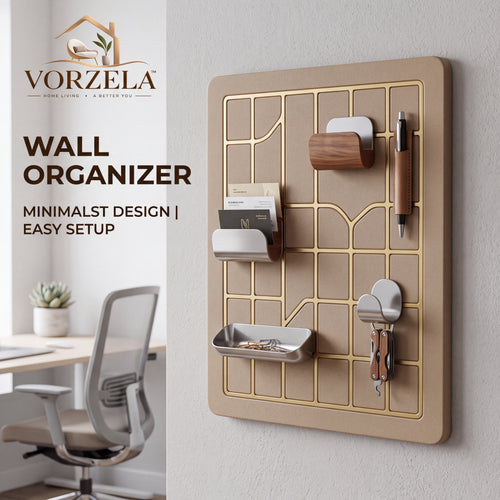 𝑽𝑶𝑹𝒁𝑬𝑳𝑨™ Luxury Modular Wall Organizer – Minimalist Grid Pegboard with Multi-Functional Trays, Hooks & Pen Holder for Home Office & Entryway