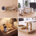 𝑽𝑶𝑹𝒁𝑬𝑳𝑨™ Magnetic Wooden Desk Organizer Set – Modular Aesthetic Desk Caddy with Pen Holder, Brass Catchall Tray & Arch Accessory Hook for Office & Home Workspace