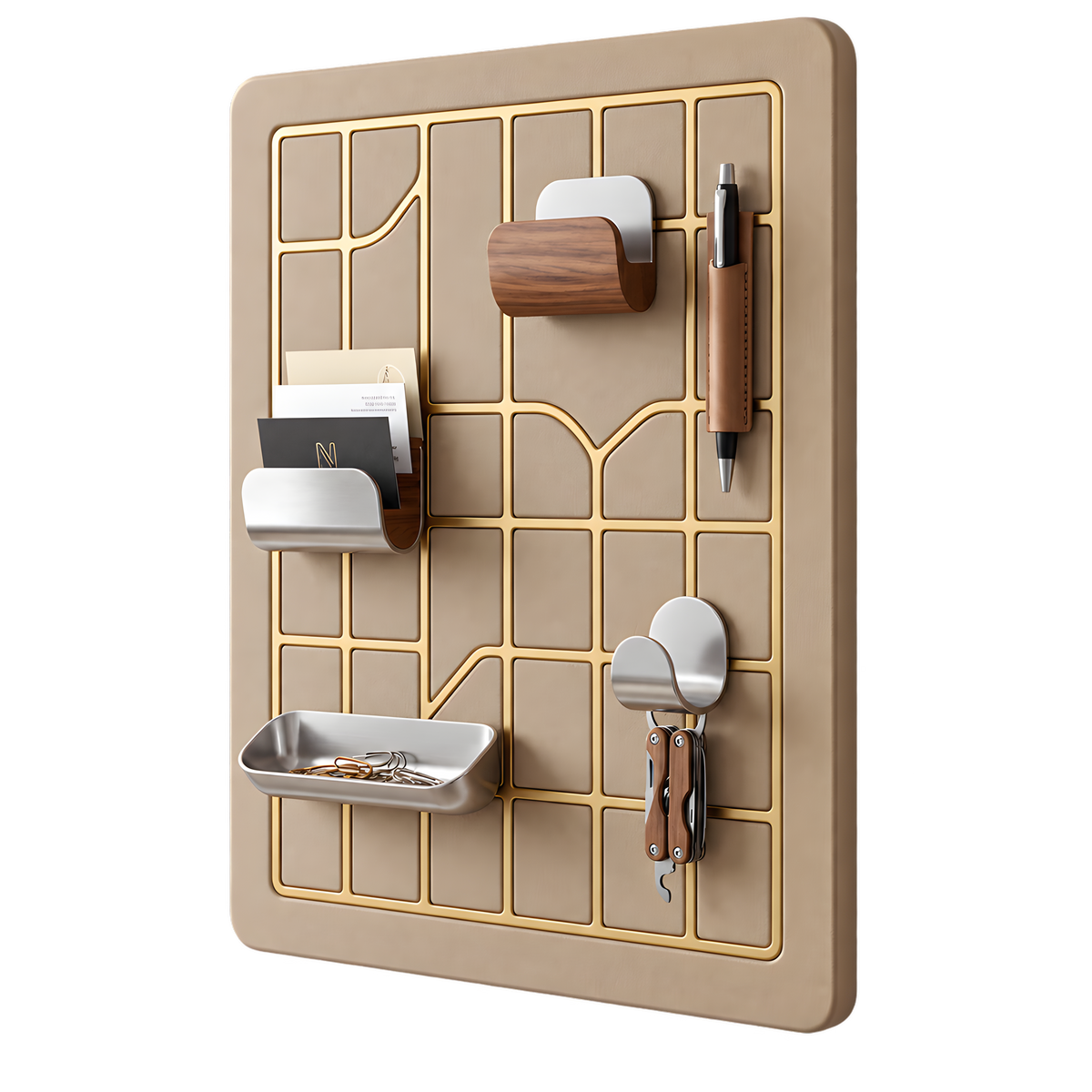 𝑽𝑶𝑹𝒁𝑬𝑳𝑨™ Luxury Modular Wall Organizer – Minimalist Grid Pegboard with Multi-Functional Trays, Hooks & Pen Holder for Home Office & Entryway
