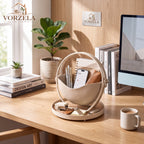 𝑽𝑶𝑹𝒁𝑬𝑳𝑨™ ORBIT Desk Organizer – Modern Vegan Leather & Metal Desktop Caddy with Catchall Base Tray, Aesthetic Pen & Notebook Holder for Home Office