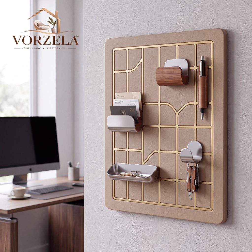 𝑽𝑶𝑹𝒁𝑬𝑳𝑨™ Luxury Modular Wall Organizer – Minimalist Grid Pegboard with Multi-Functional Trays, Hooks & Pen Holder for Home Office & Entryway
